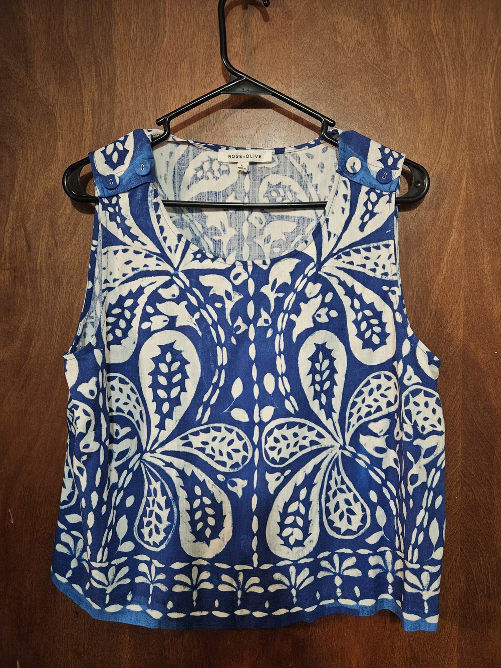 Rose & Olive Blue and White Floral Print Tank